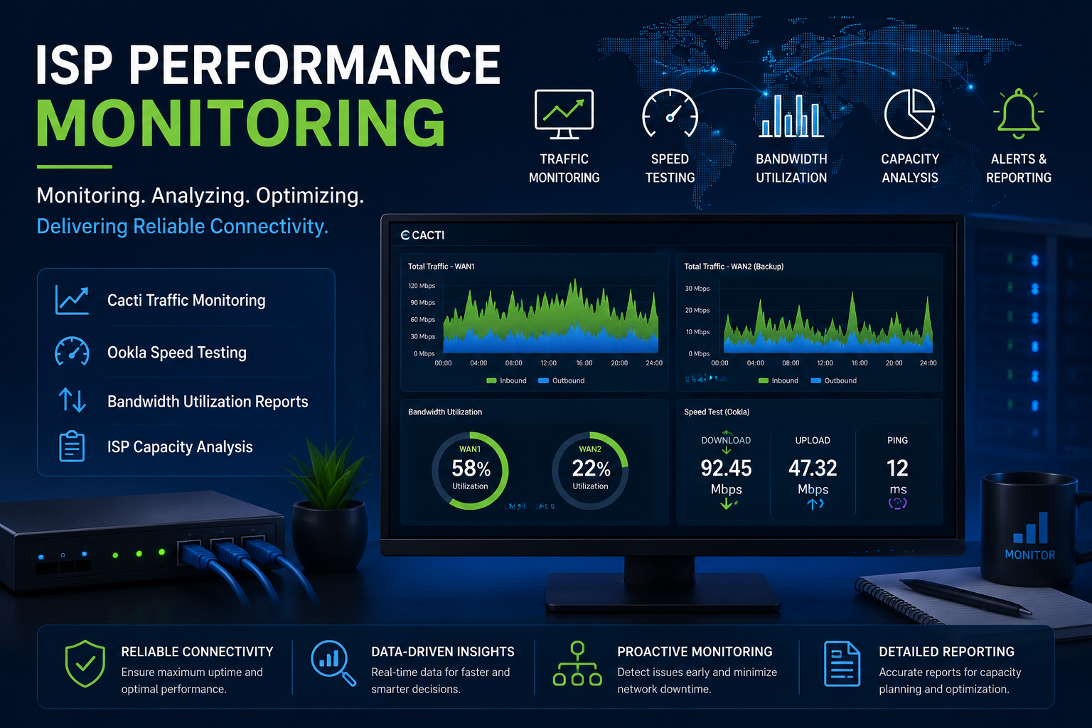 ISP performance monitoring and bandwidth analysis project